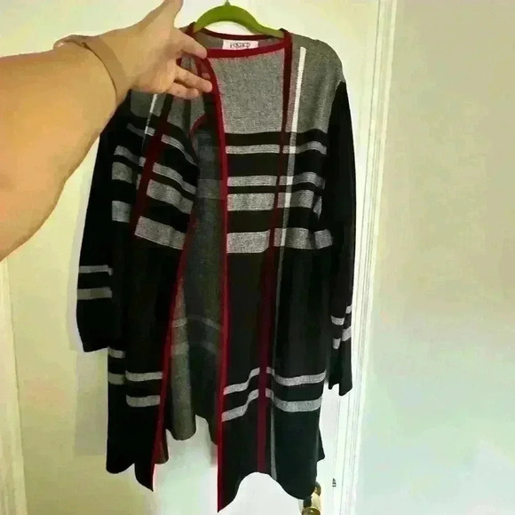 Kasper Edge To Edge Plaid Open-Front Cardigan. Size L. Lots of stretch. - Picture 6 of 12